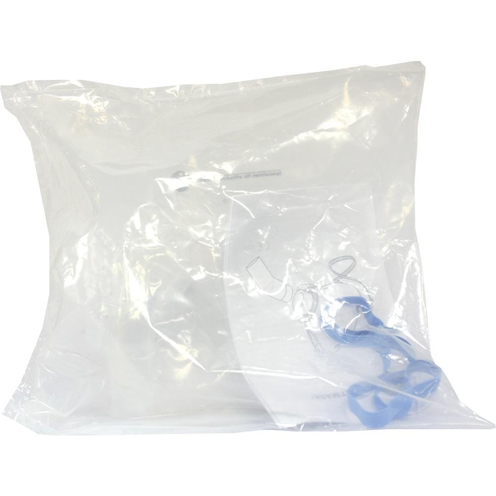 Eine verschlossene Plastikt&uuml;te enth&auml;lt ein blaues Objekt.