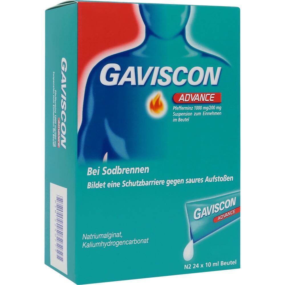 Die Verpackung von Gaviscon Advance zeigt Schutz bei Sodbrennen.