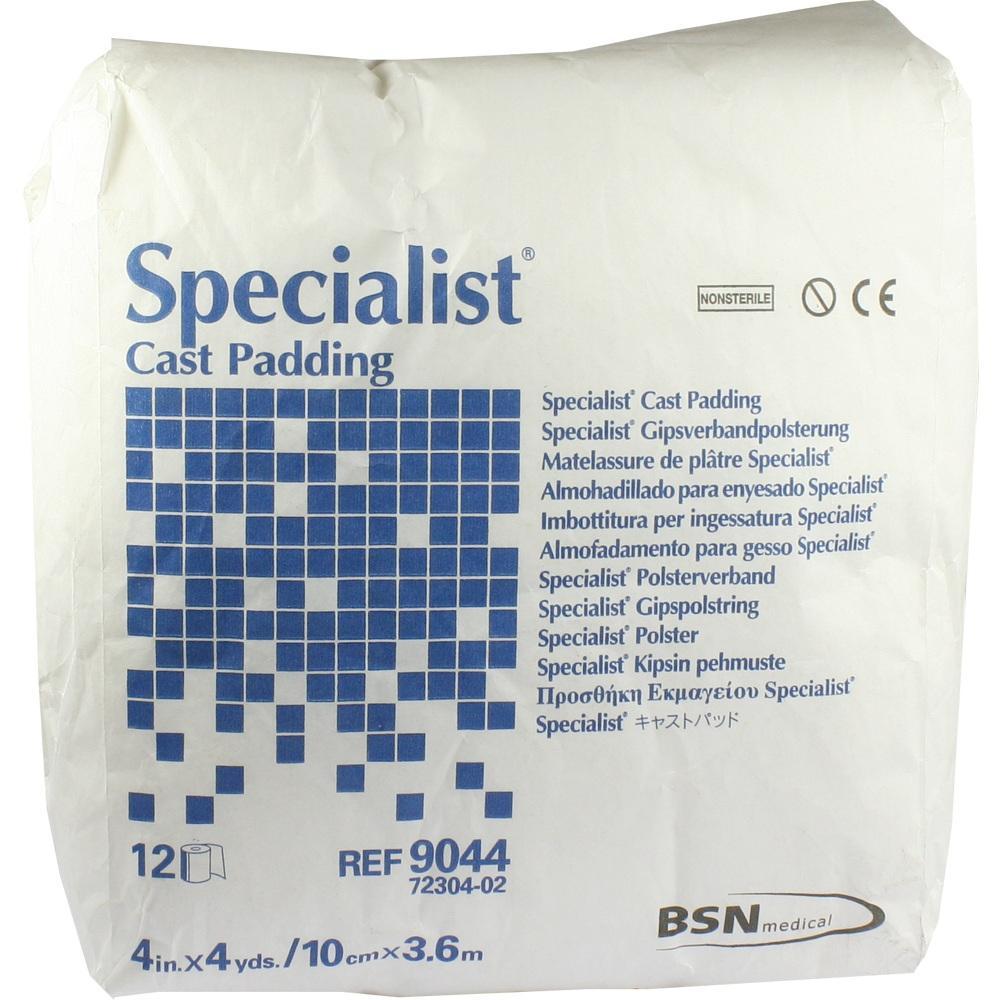 Eine Packung Gipsverbandpolster mit blauem Muster und mehrsprachigem Text.