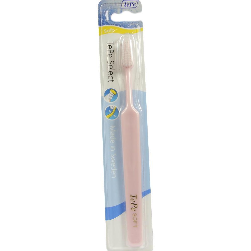 Eine weiche, rosa Zahnbürste in einer durchsichtigen Verpackung.