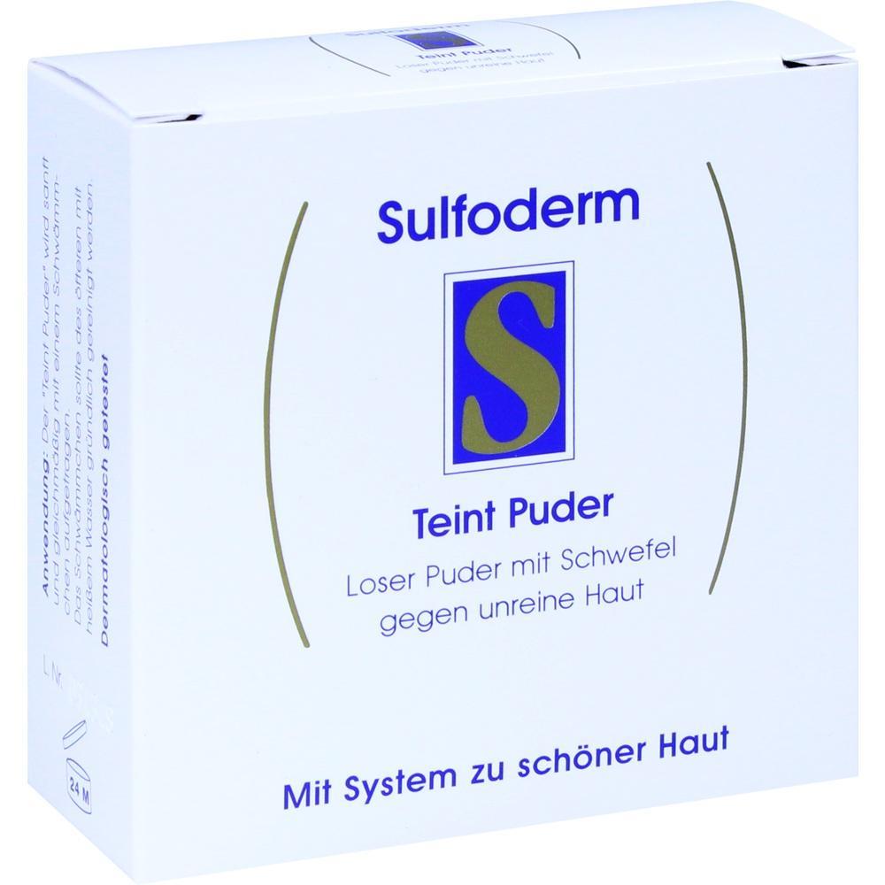 Eine weiße Packung Sulfoderm Teint Puder gegen unreine Haut.