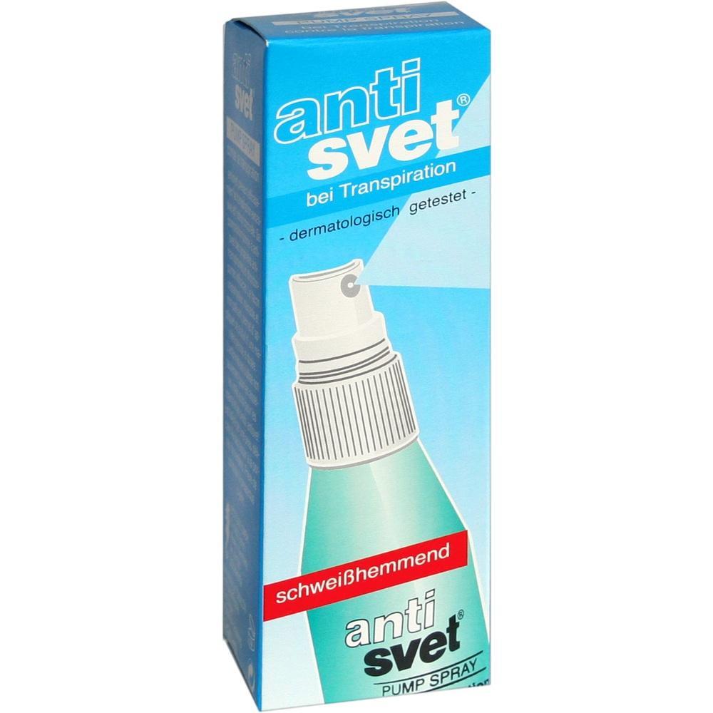 Blaue Verpackung eines Antitranspirant-Sprays mit der Aufschrift "schweißhemmend".