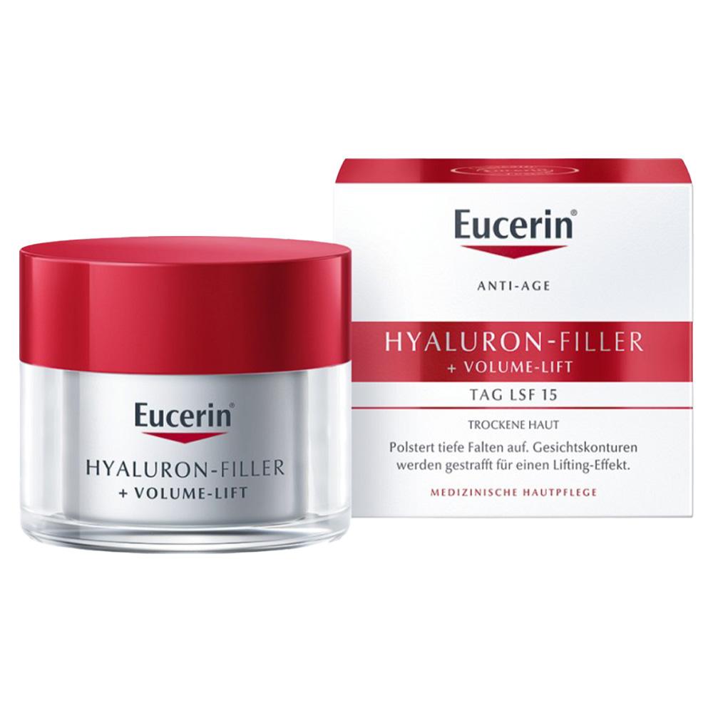 Eine Eucerin Anti-Age Creme-Box mit LSF 15 für trockene Haut.