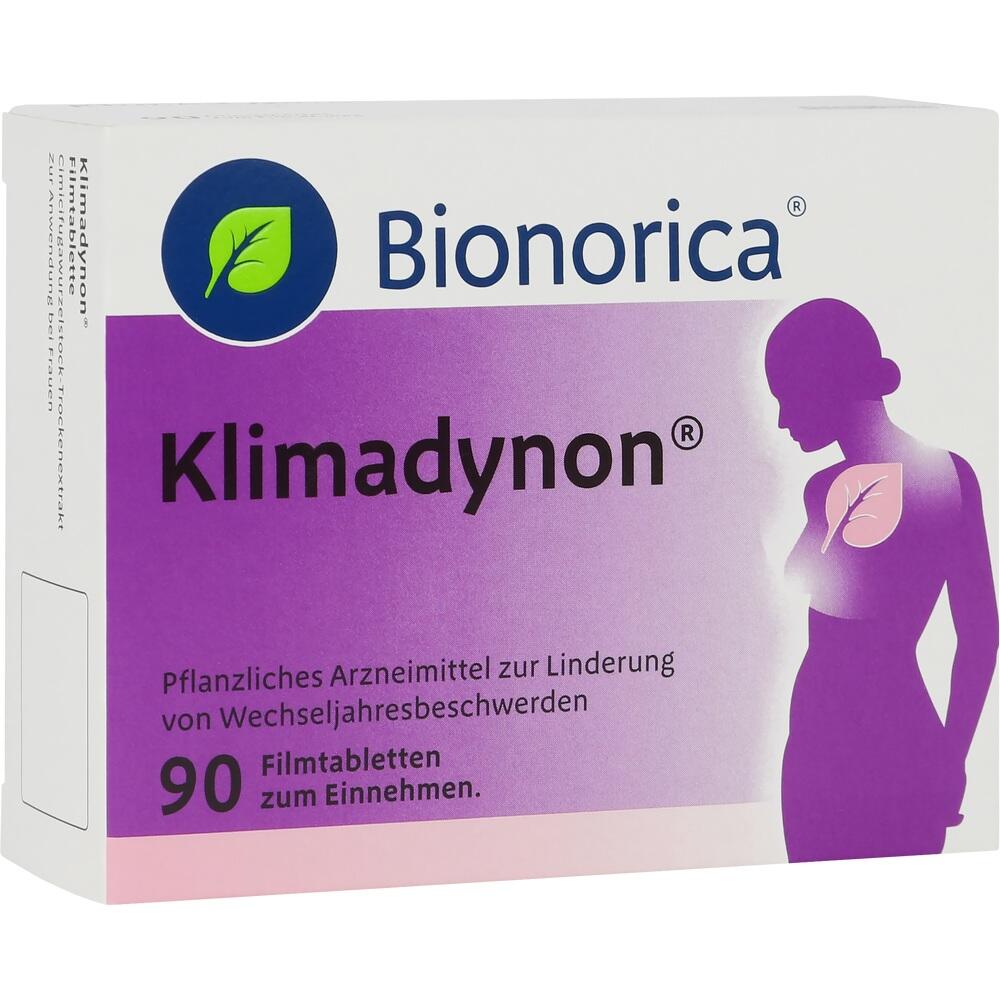 Verpackung von Klimadynon, ein pflanzliches Mittel gegen Wechseljahresbeschwerden, 90 Tabletten.