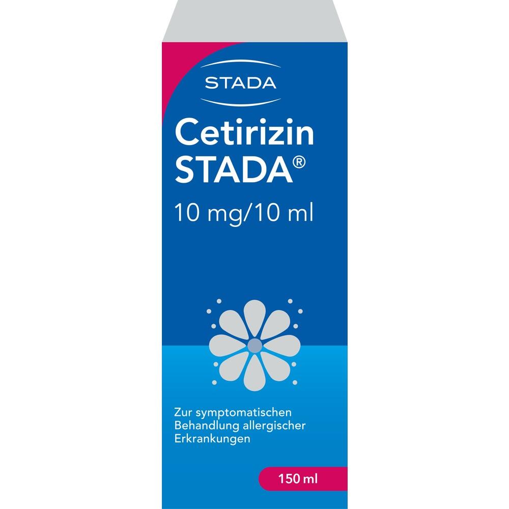 Blaue Verpackung von Cetirizin STADA gegen Allergien, 150 ml.