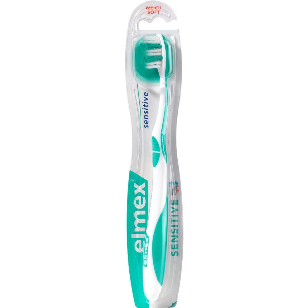 Eine weiche Zahnbürste in einer durchsichtigen Verpackung.