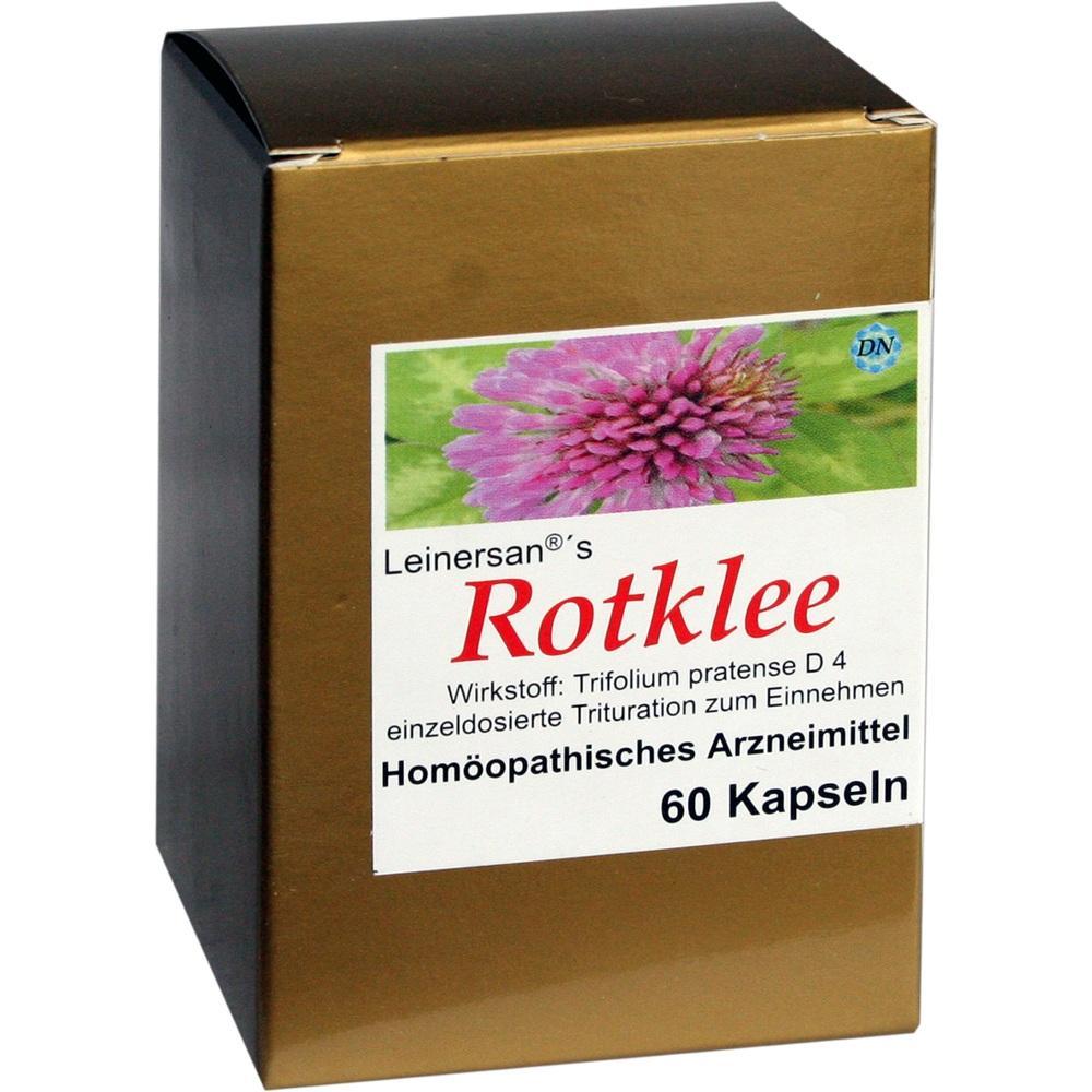 Eine Packung mit 60 Kapseln eines homöopathischen Rotklee-Arzneimittels.