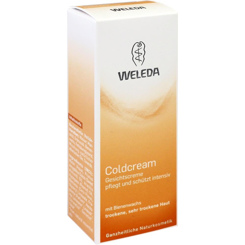 Weiße und orangefarbene Verpackung einer Weleda Coldcream Gesichtscreme.