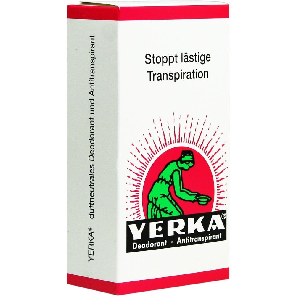 Eine Verpackung von Yerka Deodorant mit dem Text "Stoppt lästige Transpiration".
