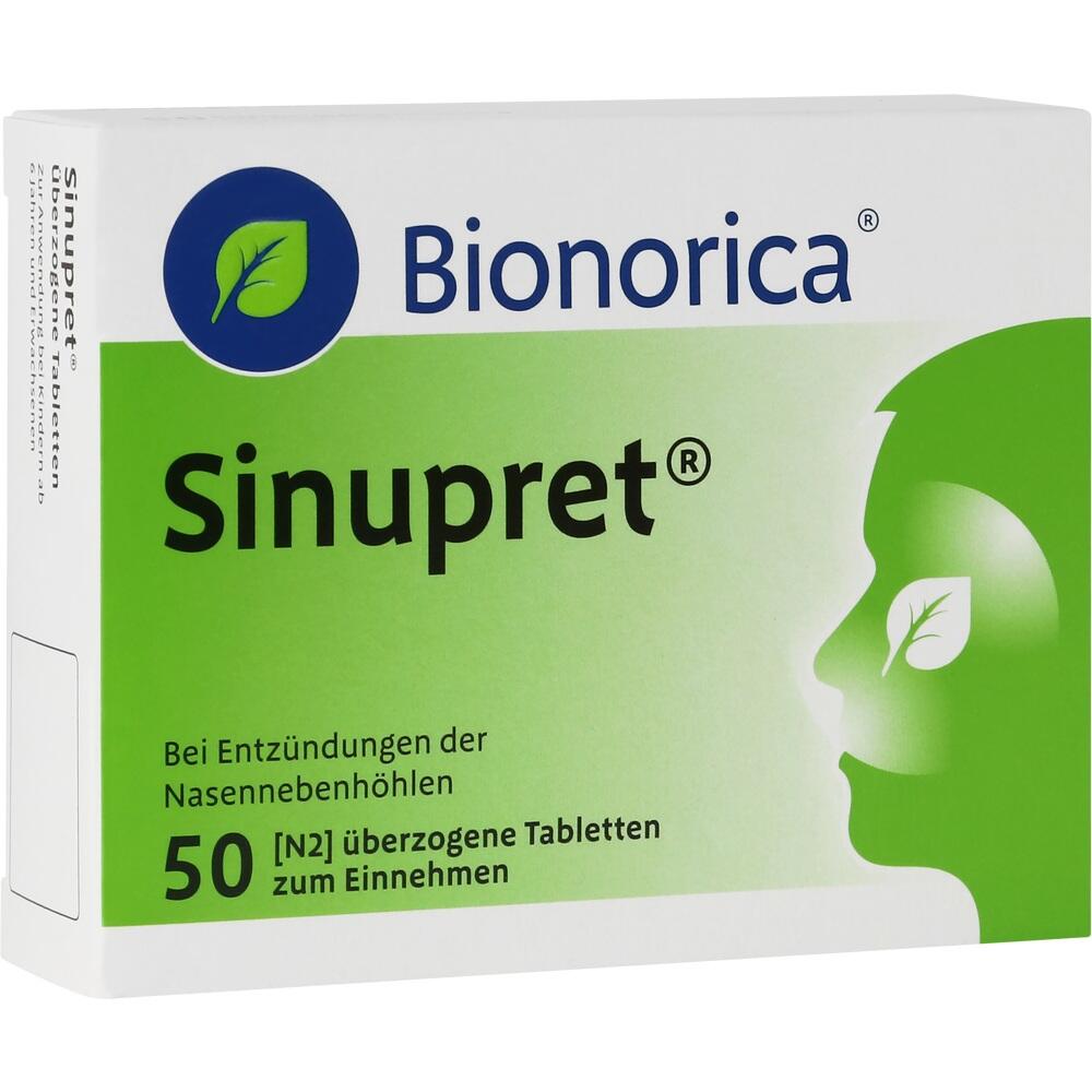 Eine Medikamentenpackung mit der Aufschrift "Sinupret" gegen Nasennebenhöhlenentzündung.