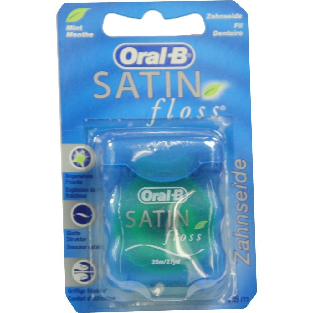 Eine Packung Oral-B Satin Zahnseide mit Minzgeschmack.