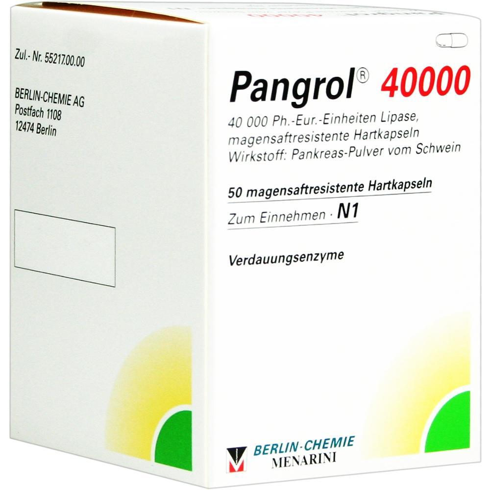Verpackung von Pangrol 40000, einem Verdauungsenzym in Kapseln.