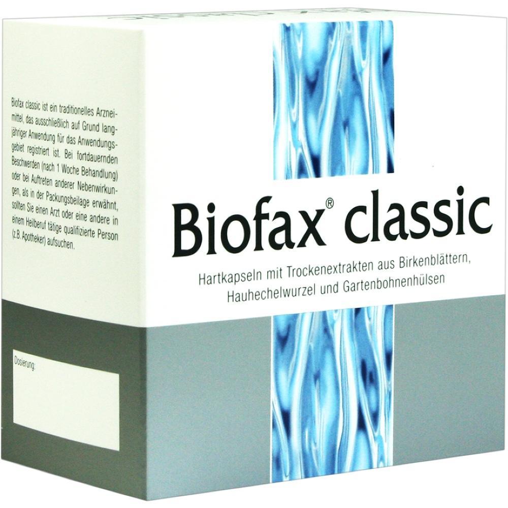 Eine Verpackung von Biofax classic Hartkapseln mit pflanzlichen Extrakten.