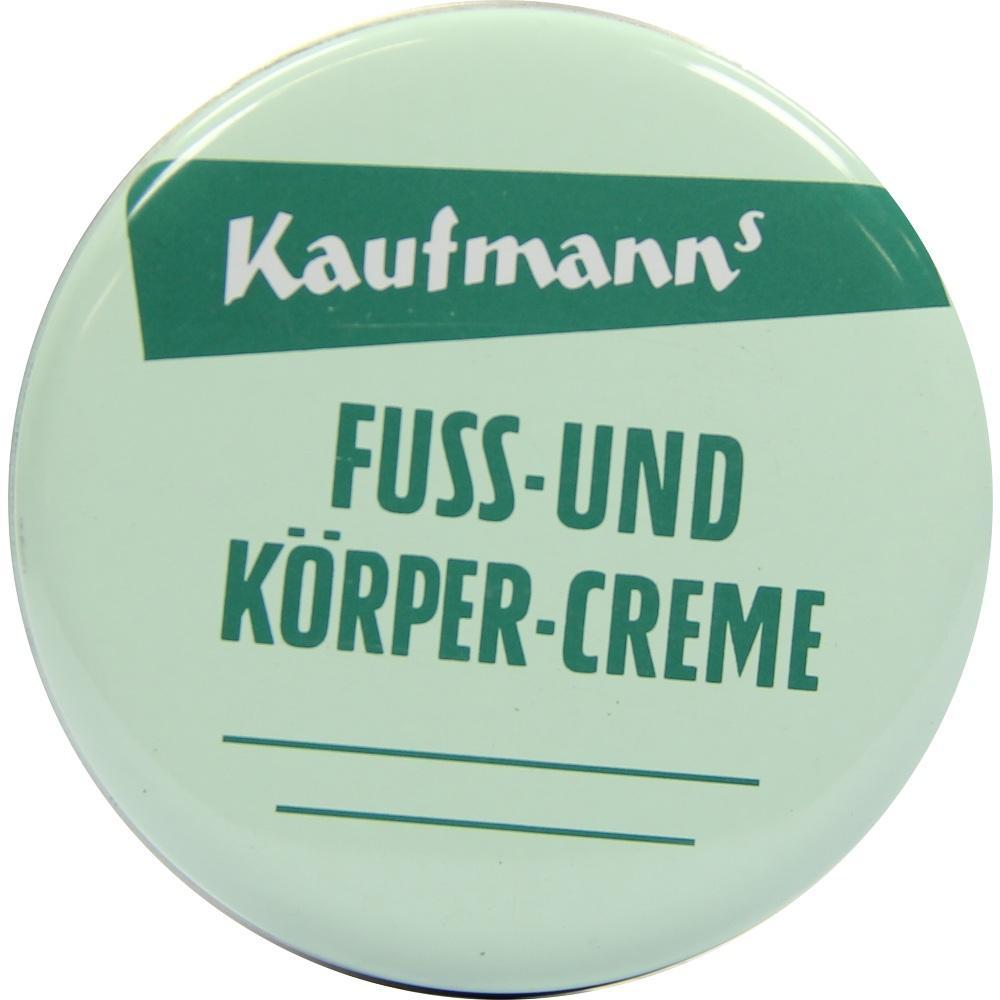 Runde Dose mit der Aufschrift "Kaufmann's Fuß- und Körper-Creme".