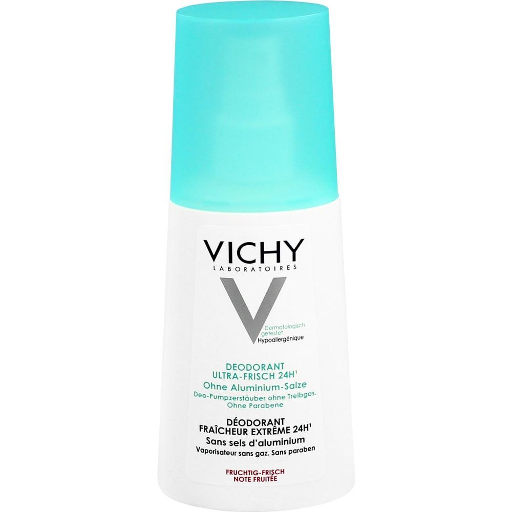 Deodorant von Vichy mit türkisfarbener Kappe, 24 Stunden Schutz, ohne Aluminium.