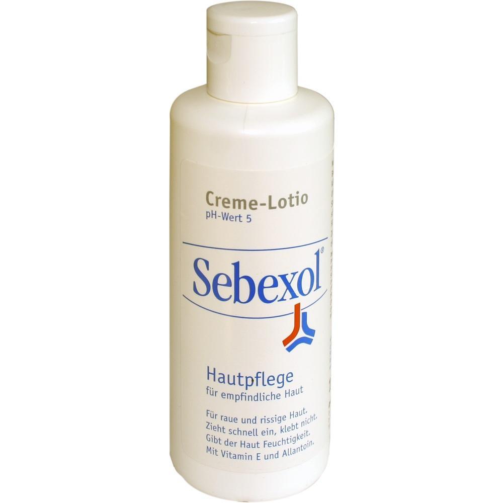 Eine Flasche Sebexol Creme-Lotion für empfindliche Haut.