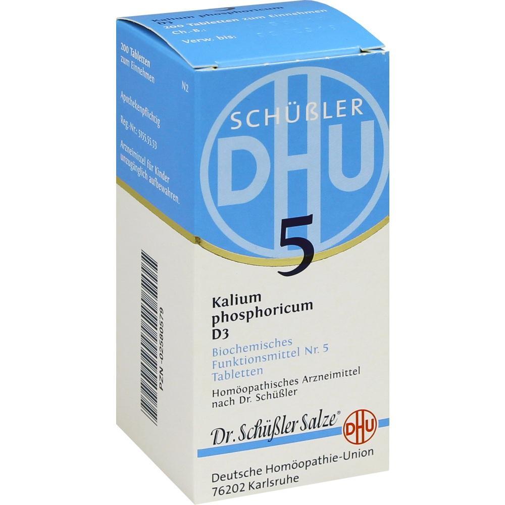 Packung von Schüßler Salz Nr. 5 mit Kalium phosphoricum Tabletten.