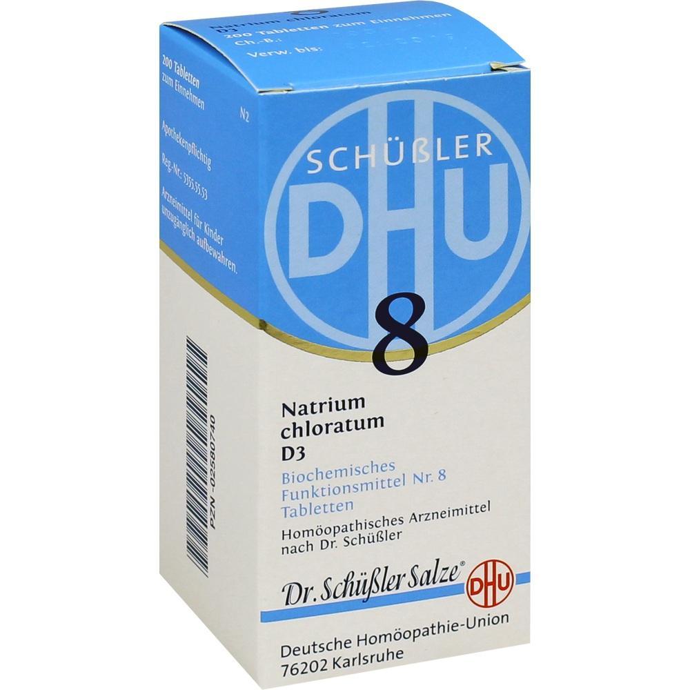 Eine Packung Schüßler-Salze Nr. 8 mit homöopathischen Tabletten.