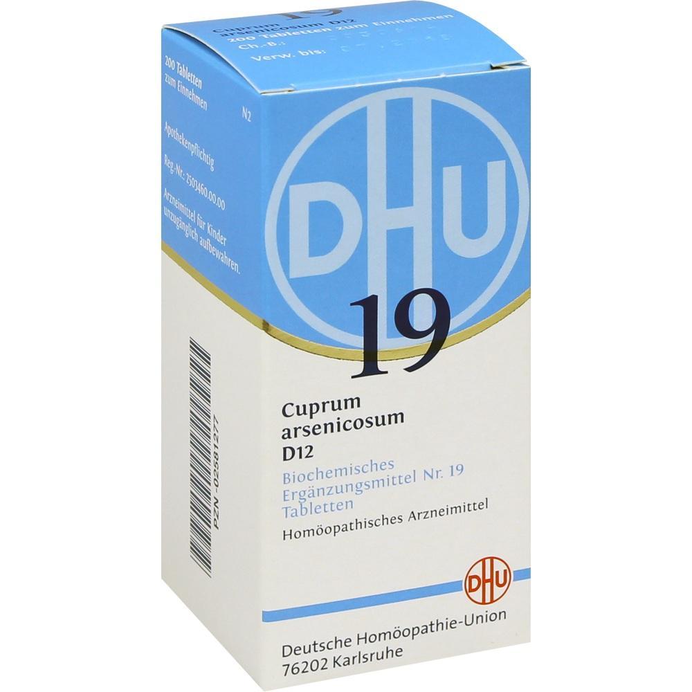 Eine blaue und weiße Packung homöopathischer Tabletten von DHU.