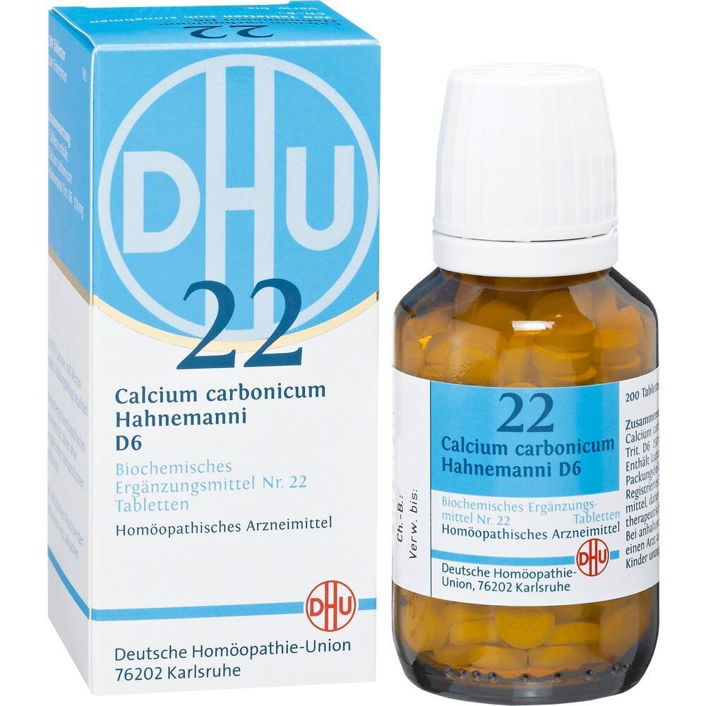 Blaue und weiße Packung mit Flasche von homöopathischem Mittel Calcium carbonicum.