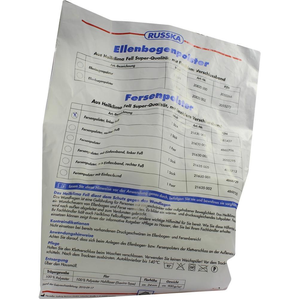 Verpackung von Ellenbogen- und Fersenpolstern aus Heilklima-Fell mit Produktinformationen.