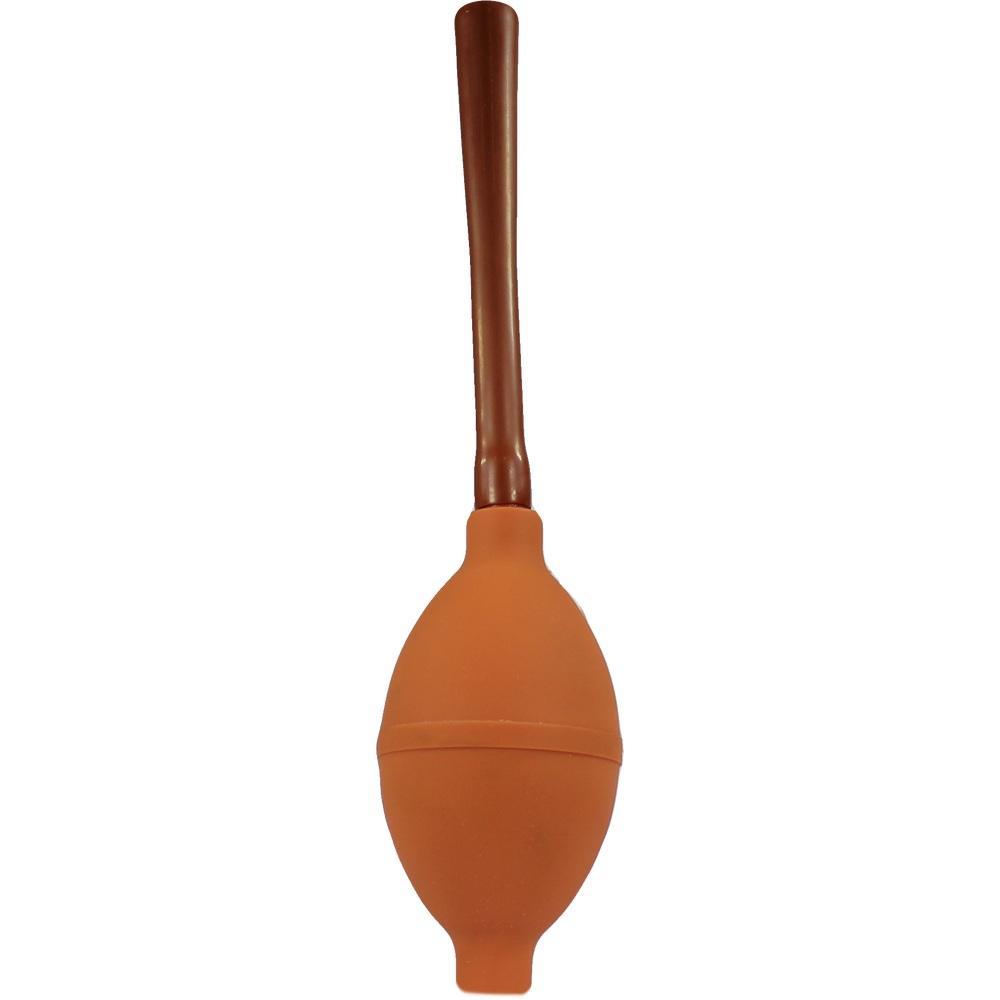 Ein brauner Blasebalg mit langem Griff.