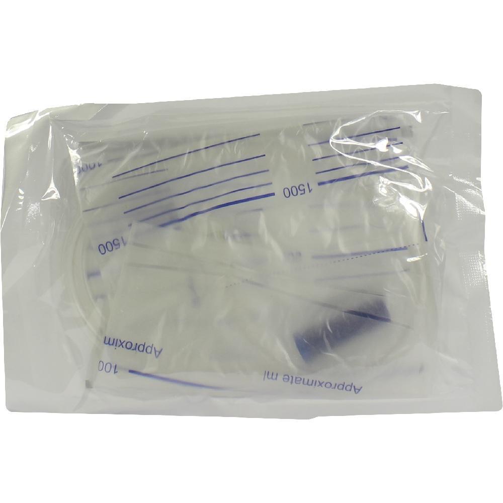 Ein transparenter Urinbeutel ist in einer Plastikverpackung verpackt.