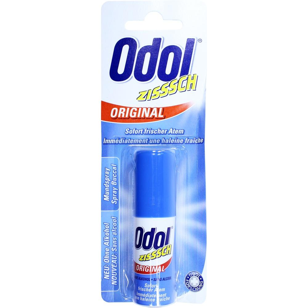 Mundspray in blauer Verpackung für frischen Atem.