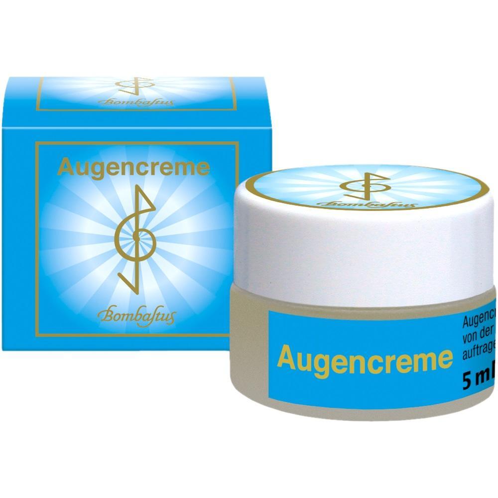 Blaue Schachtel und weißer Tiegel mit Aufschrift "Augencreme".