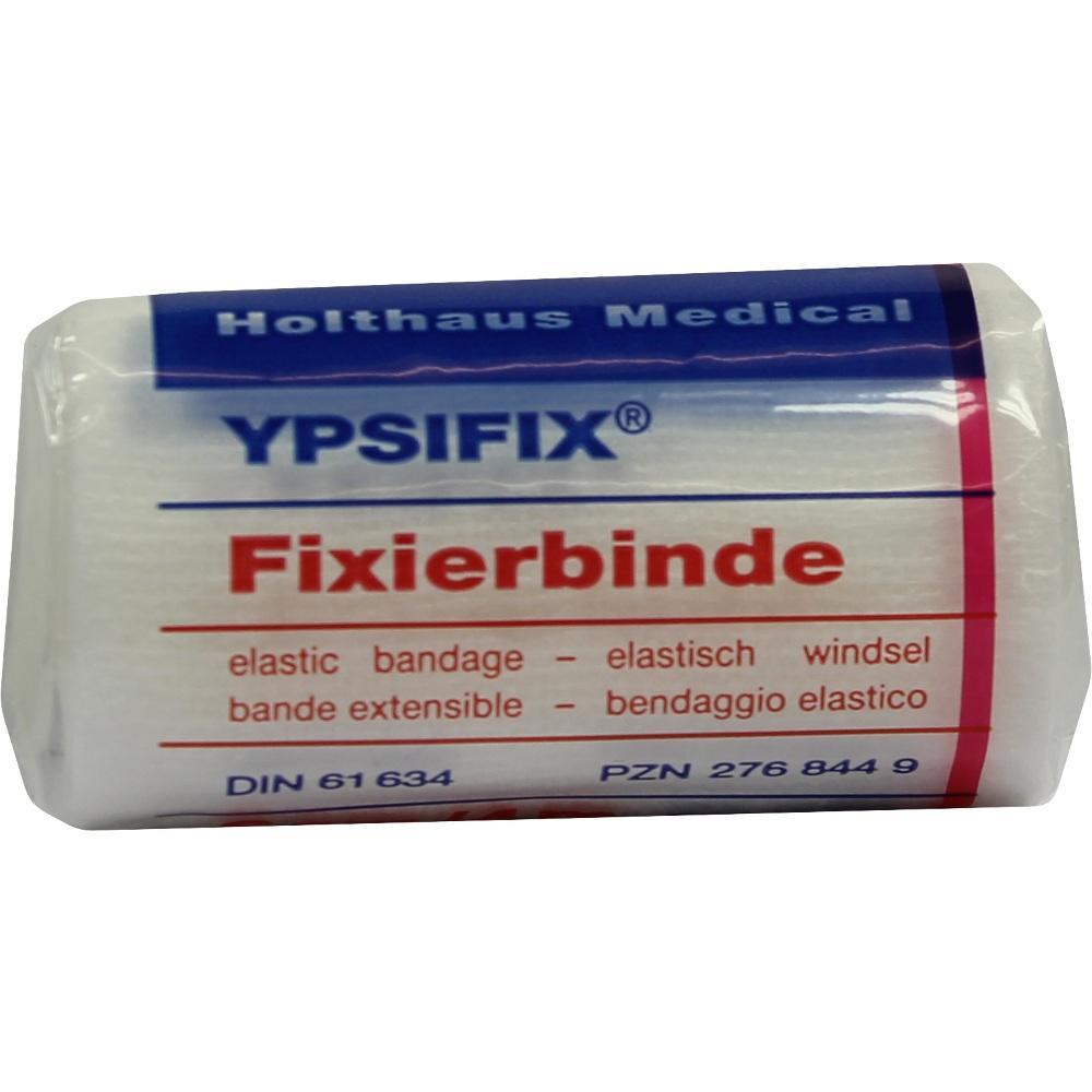 Eine wei&szlig;e, elastische Fixierbinde von Holthaus Medical in Verpackung.
