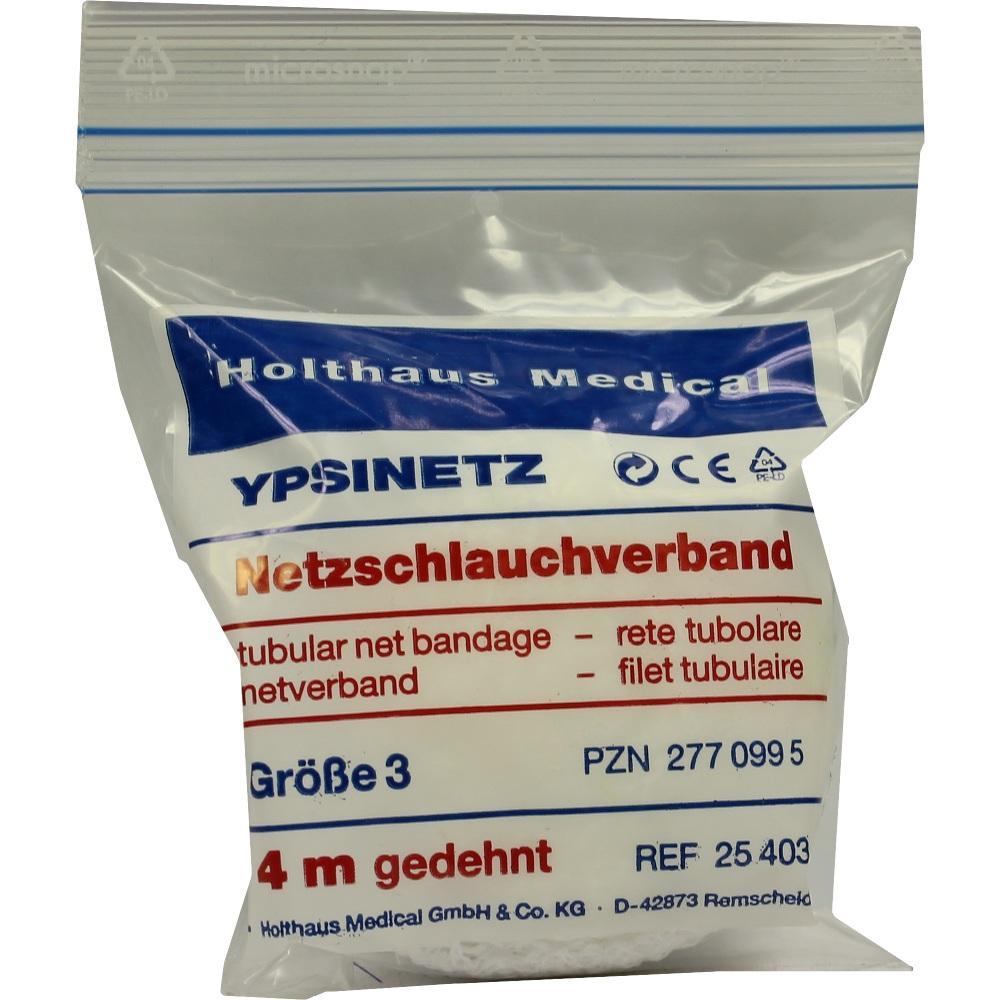 Verpackung eines Netzschlauchverbands mit blauer und roter Schrift.