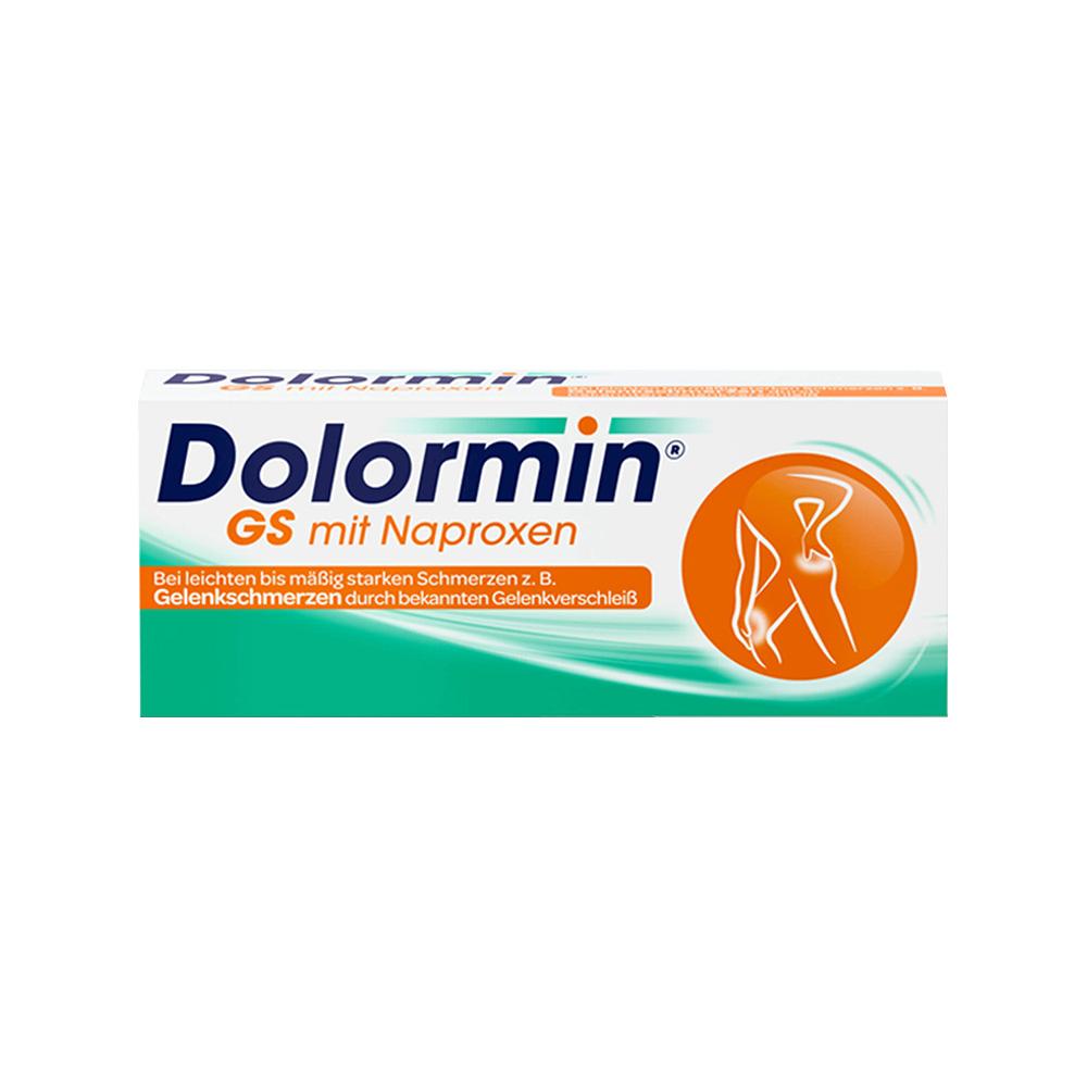 Packung von Dolormin GS mit Naproxen für Gelenkschmerzen.