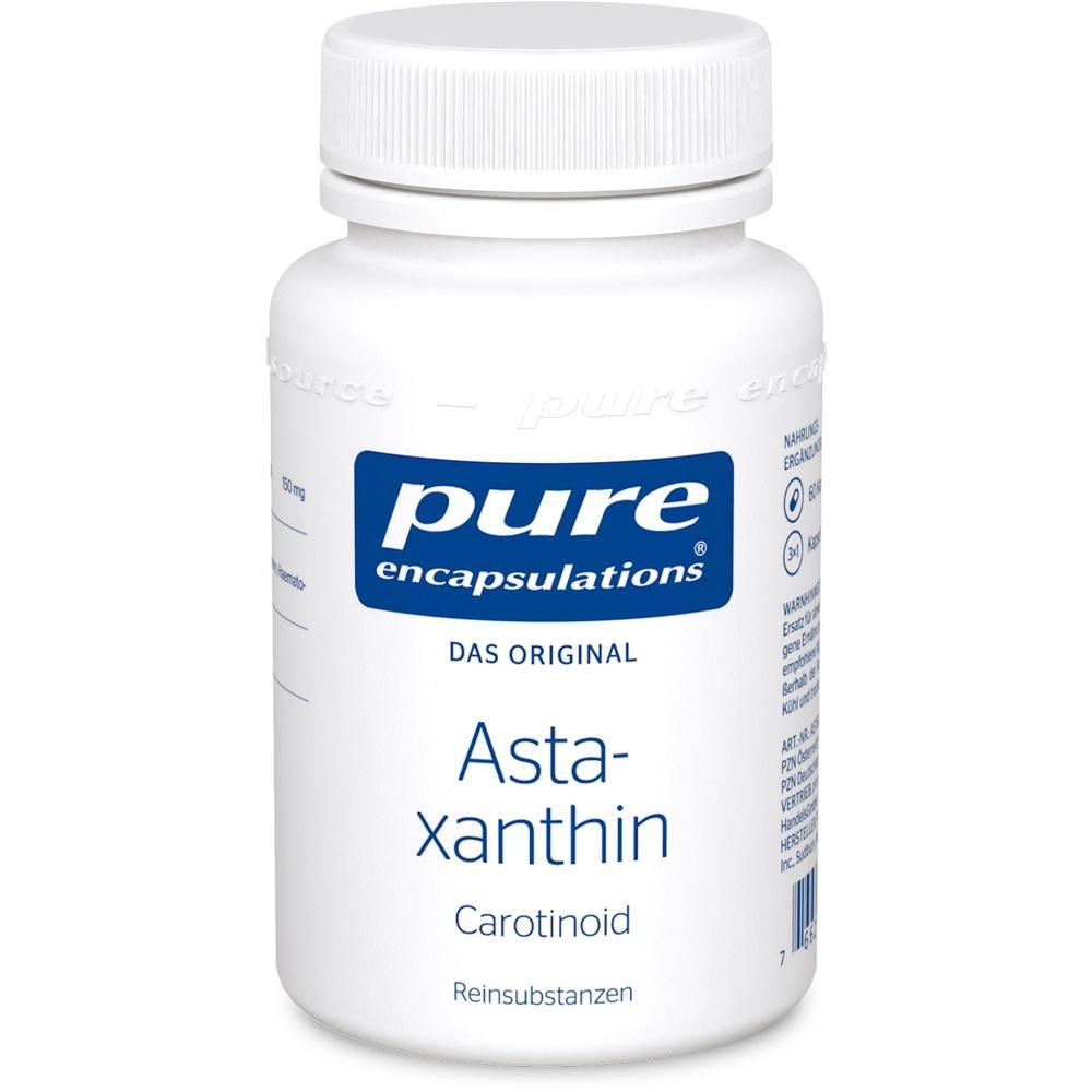 Ein weißes Fläschchen mit der Aufschrift "Asta-xanthin" und "pure encapsulations".