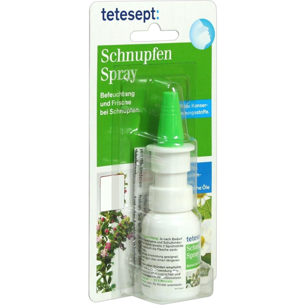 Ein Schnupfenspray in Verpackung hilft bei Erkältungen.