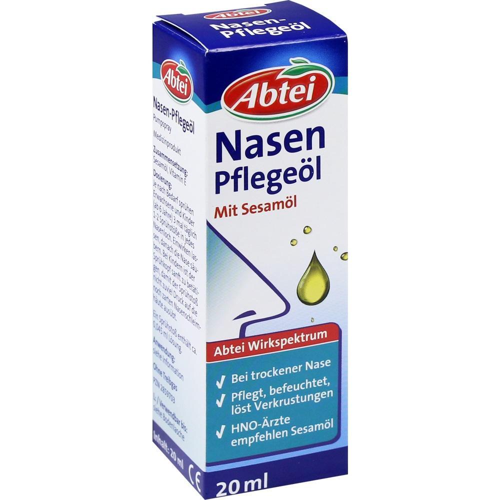 Verpackung eines Nasenpflegeöls mit Sesamöl für trockene Nasen.