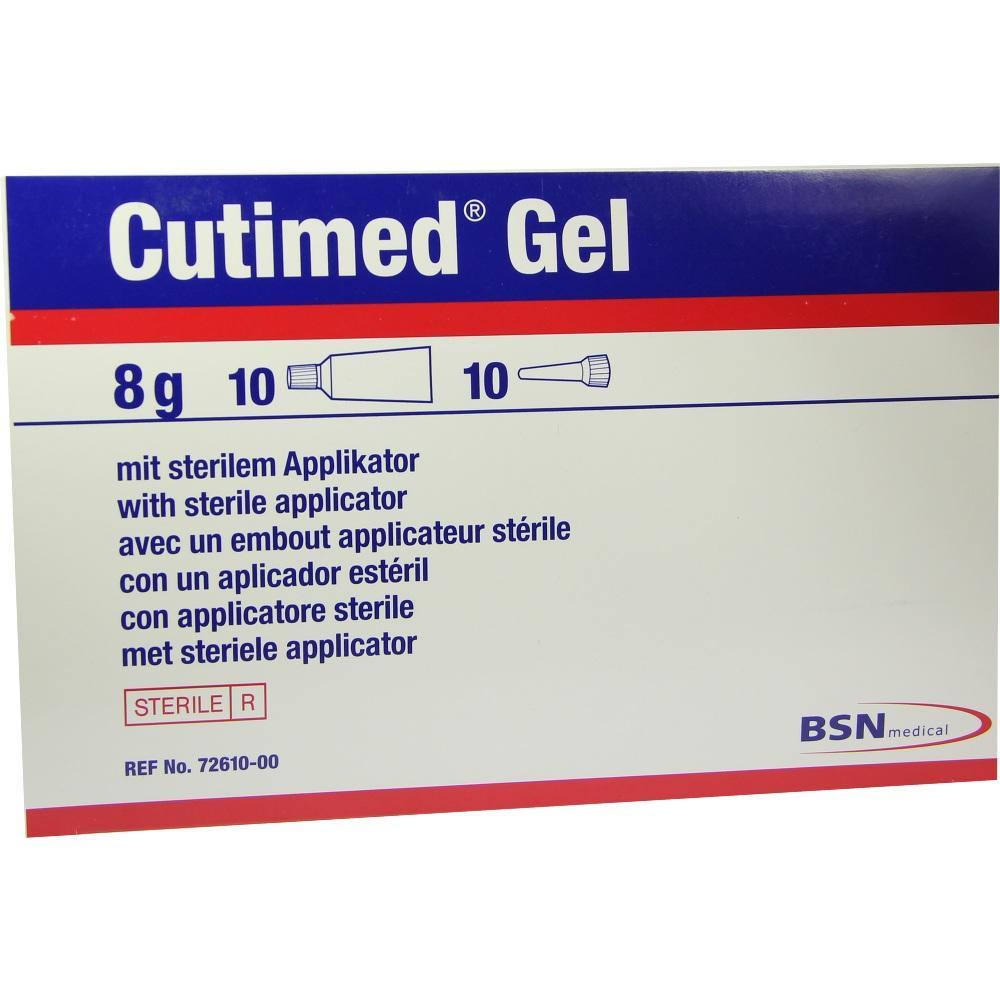 Verpackung von Cutimed Gel mit sterilem Applikator, 8g Inhalt.