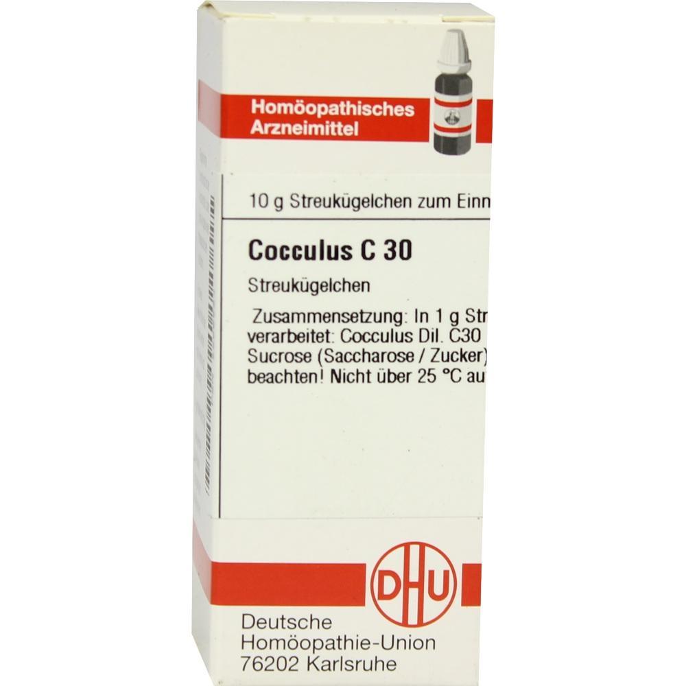 Packung von homöopathischem Arzneimittel Cocculus C 30 mit Streukügelchen.