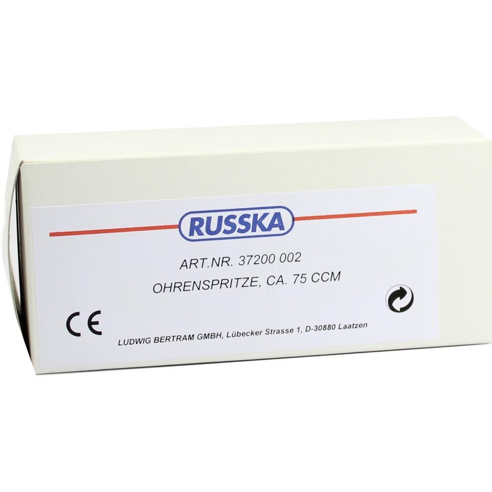 Weiße Verpackung einer Ohrenspritze mit dem Logo "Russka".