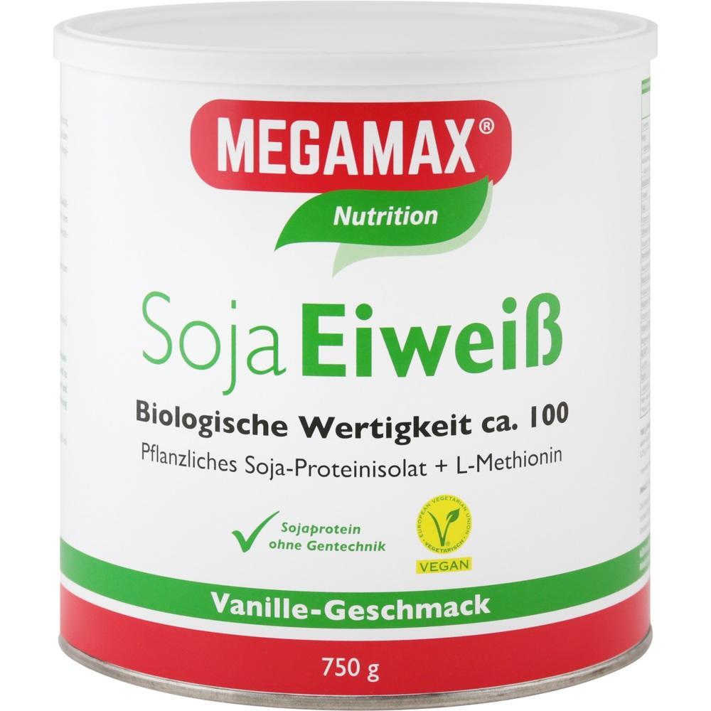 Dose mit Soja-Eiweißpulver in Vanille-Geschmack, vegan und ohne Gentechnik.