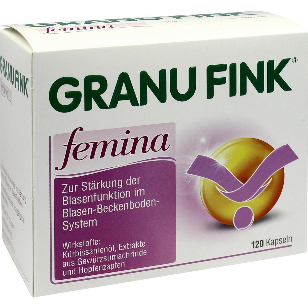 Verpackung von Granu Fink Femina, einem Produkt zur Stärkung der Blasenfunktion.