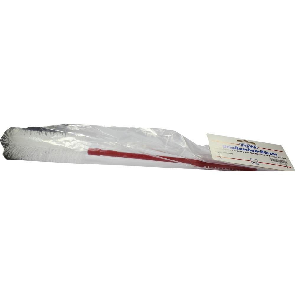 Rote Bürste mit weißen Borsten in Plastikverpackung.