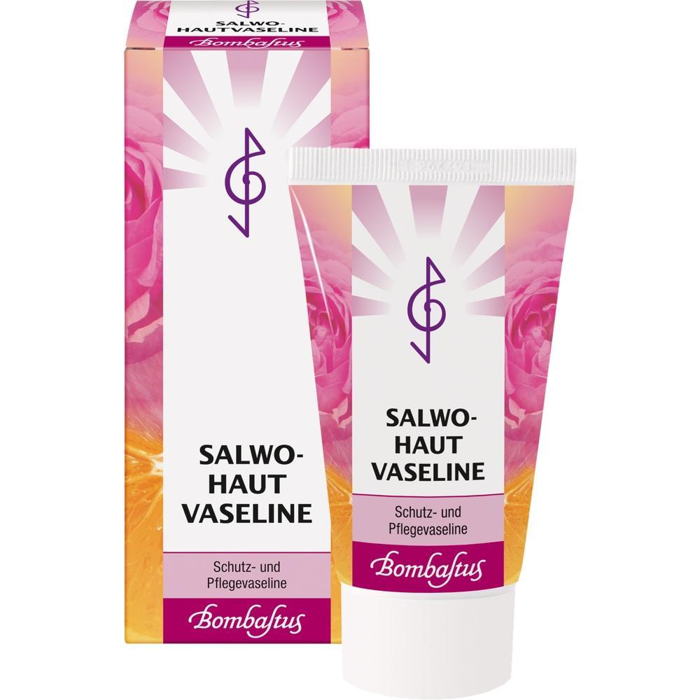 Eine Tube und Schachtel mit Salwo-Haut Vaseline vor einem weißen Hintergrund.