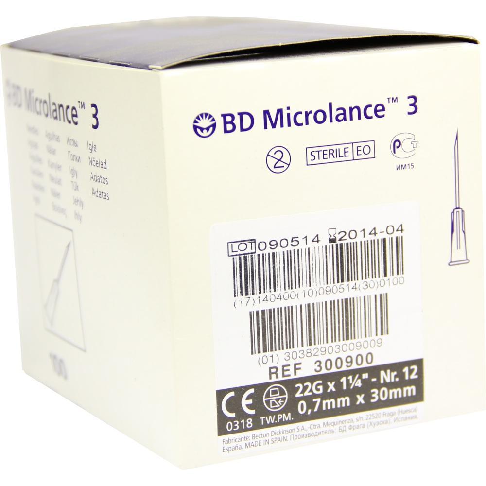 Karton einer BD Microlance 3 Kanüle mit Strichcode und Produktinformationen.