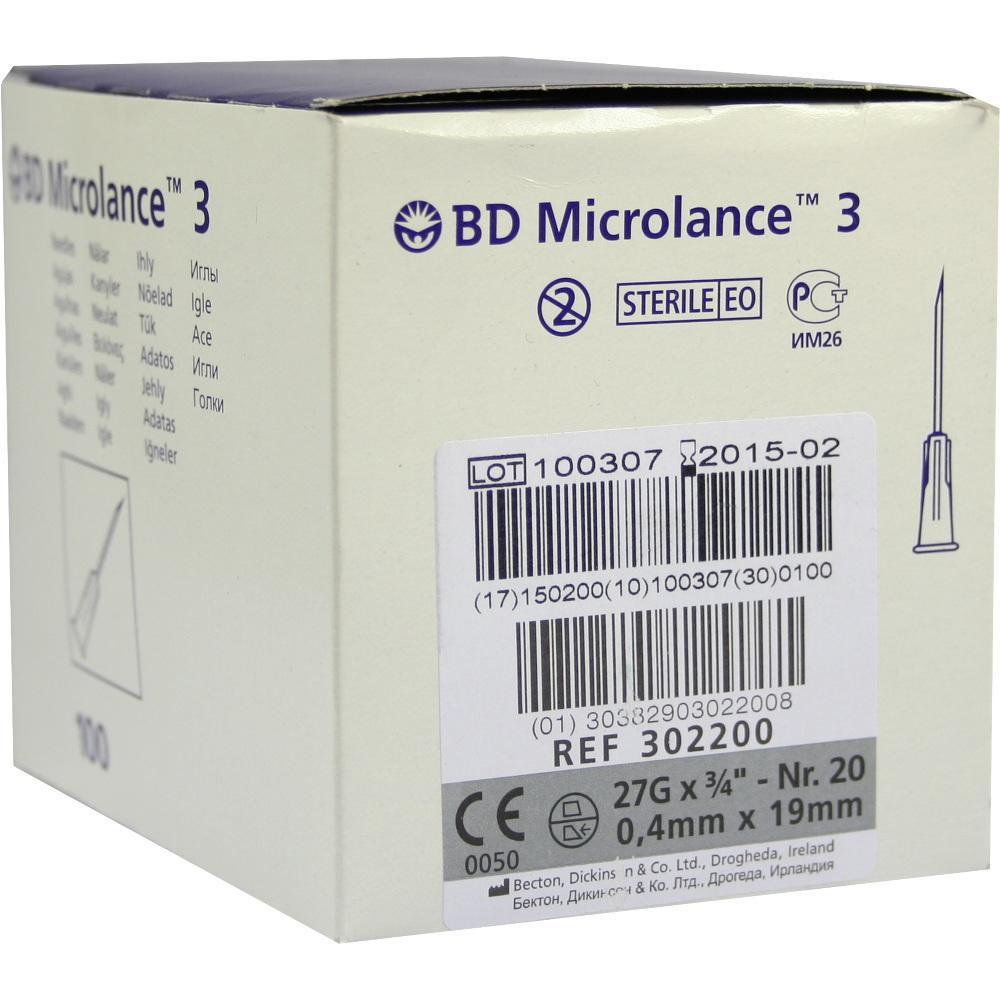 Ein weißer Karton mit der Aufschrift "BD Microlance" und einem Barcode.