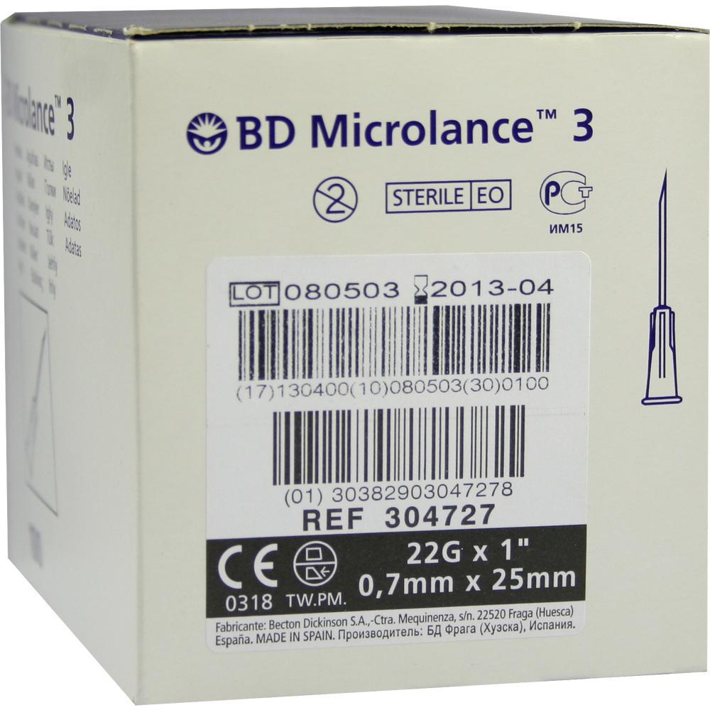 Eine Packung BD Microlance Nadeln mit Etikett und Barcode.