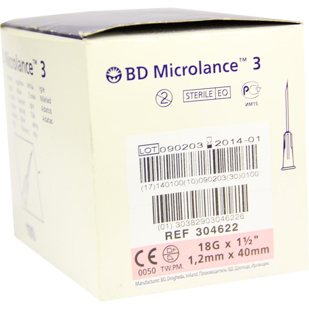 Eine Verpackung von BD Microlance 3 Nadeln mit Barcode und Produktinformationen.