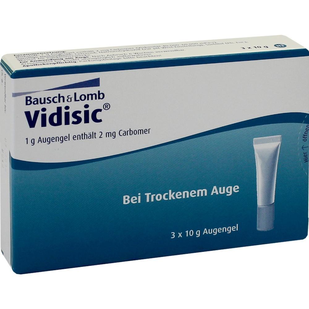 Verpackung von Vidisic Augengel für trockene Augen.