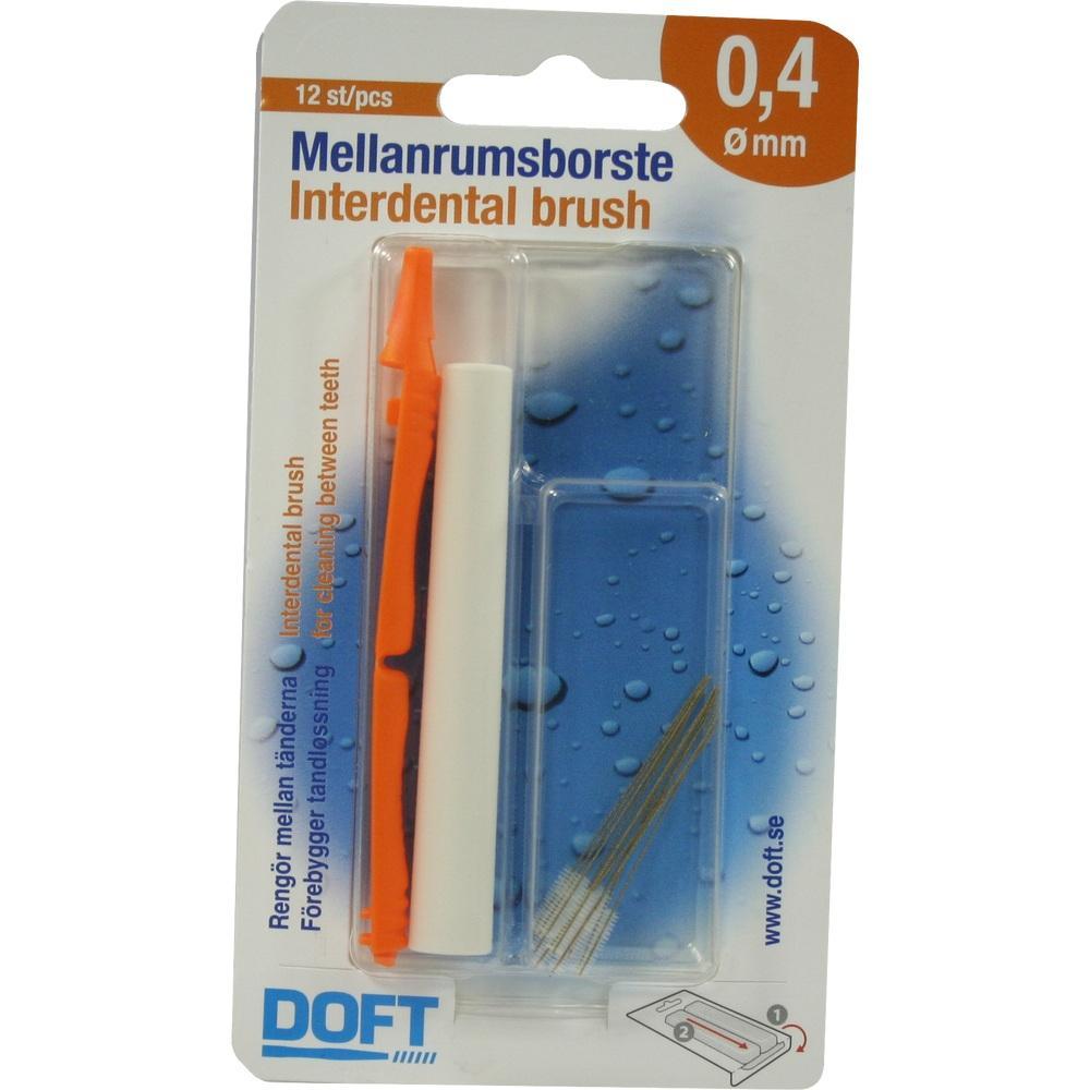Eine Packung mit kleinen Interdentalbürsten zur Zahnreinigung.
