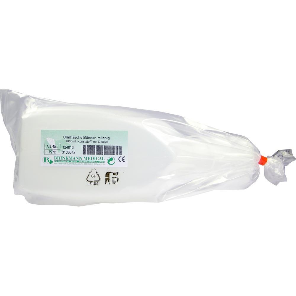 Ein in Plastik verpacktes Urinal f&uuml;r M&auml;nner mit Deckel.