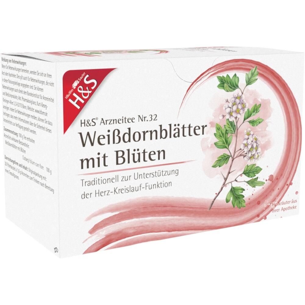 Verpackung von Wei&szlig;dornbl&auml;tter-Tee mit Blumenabbildung.